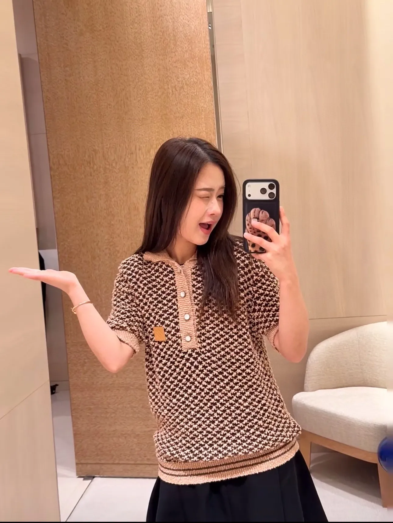 Louis Vuitton/Louis Vuitton leather brand badge mesh knitted Polo short-sleeved shirt